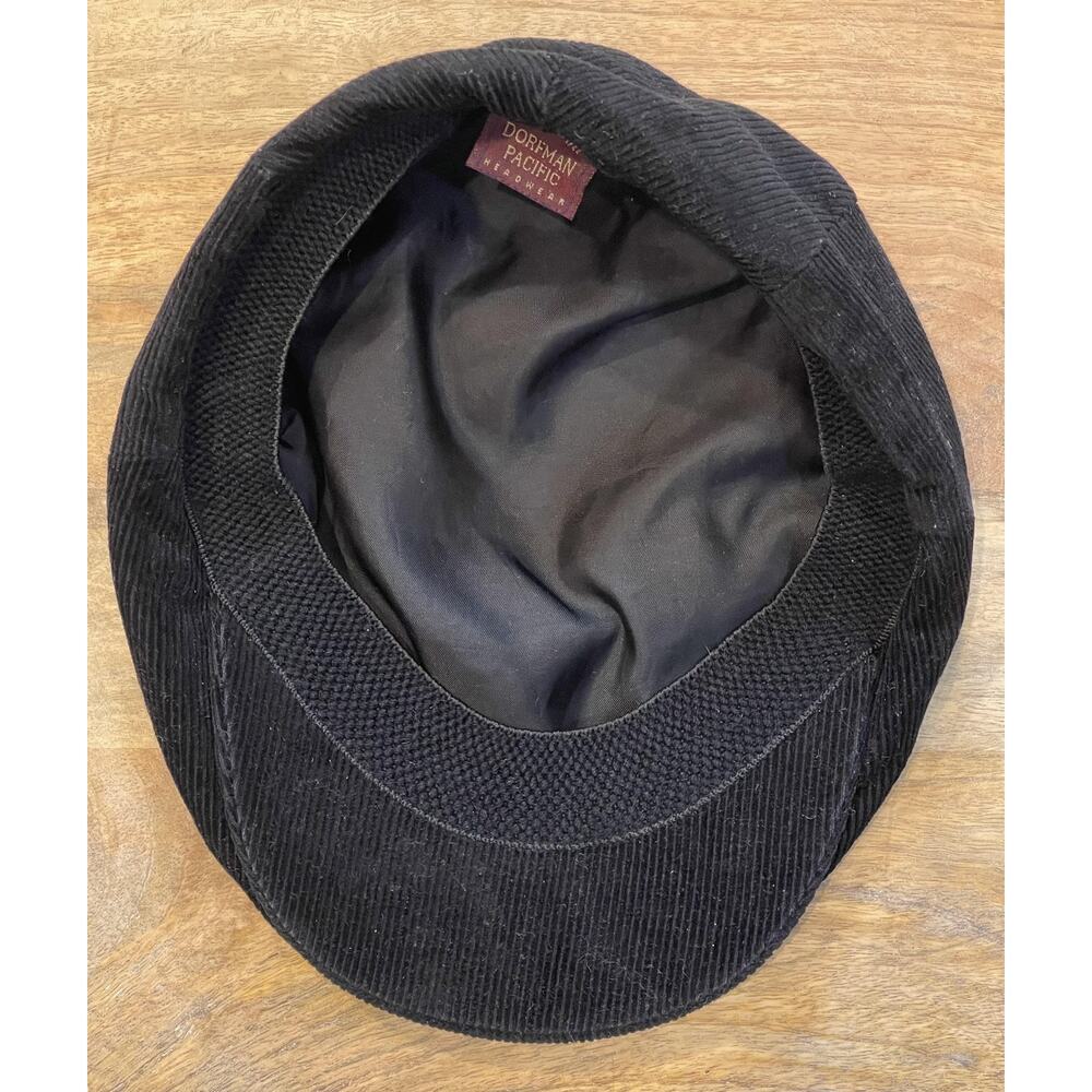 Vintage Dorfman Pacific Black Flat Newsboy Hat Cap Corduroy Lined OS - Picture 7 of 8
